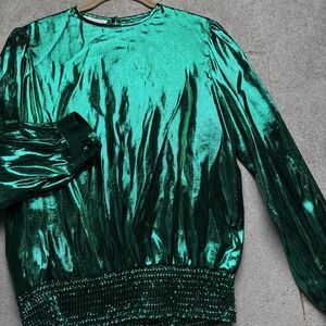 Vintage 80s Green Metallic‎ Disco Party Cocktail Top Lloyd Williams Women's 6